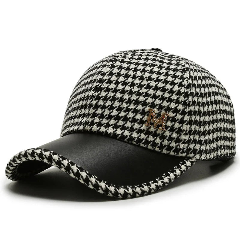 Retro Houndstooth Plaid Baseball Cap