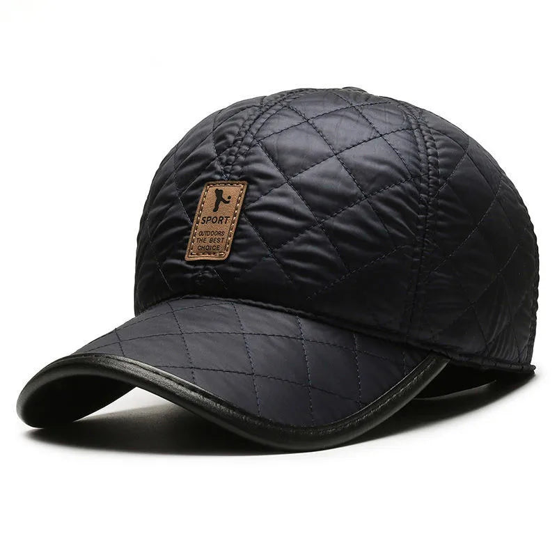 Men's Winter Genuine Leather Baseball Cap with Ear Protection