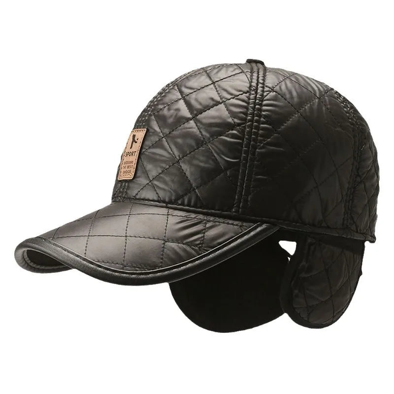 Men's Winter Genuine Leather Baseball Cap with Ear Protection