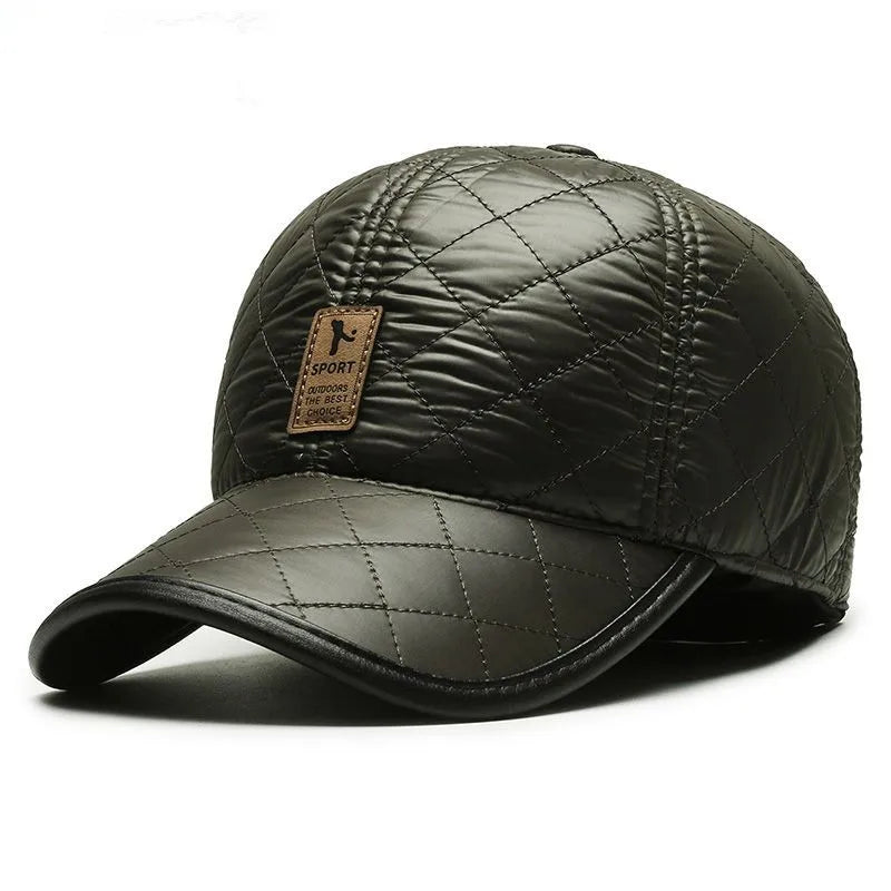 Men's Winter Genuine Leather Baseball Cap with Ear Protection
