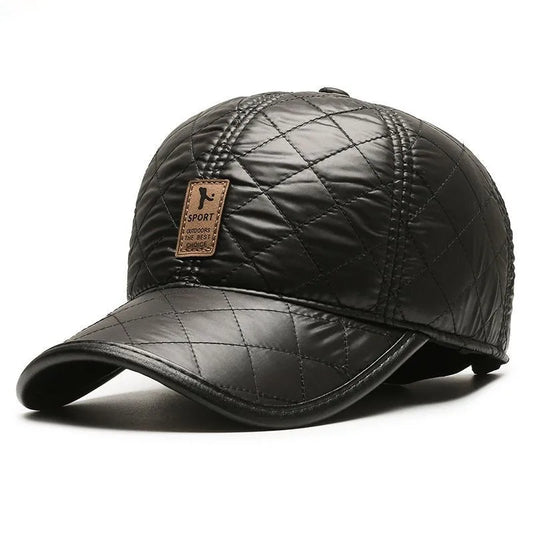Men's Winter Genuine Leather Baseball Cap with Ear Protection