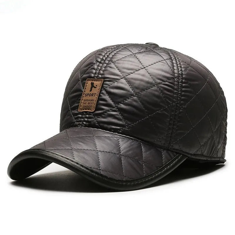 Men's Winter Genuine Leather Baseball Cap with Ear Protection